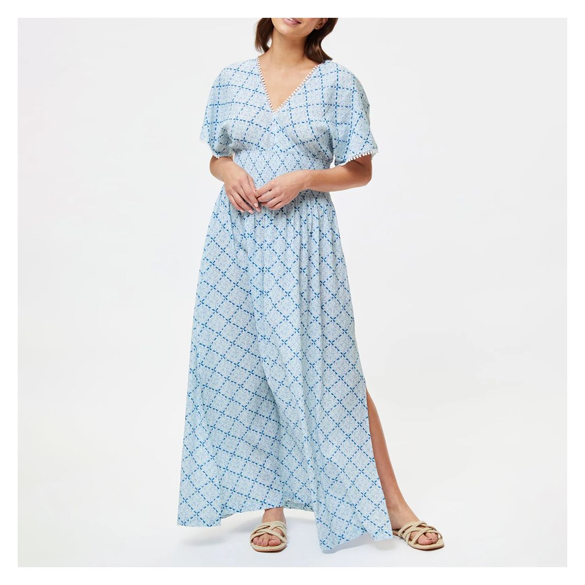 Blue/Multi Grand Cayman Smock Waist Maxi Dress main product photo