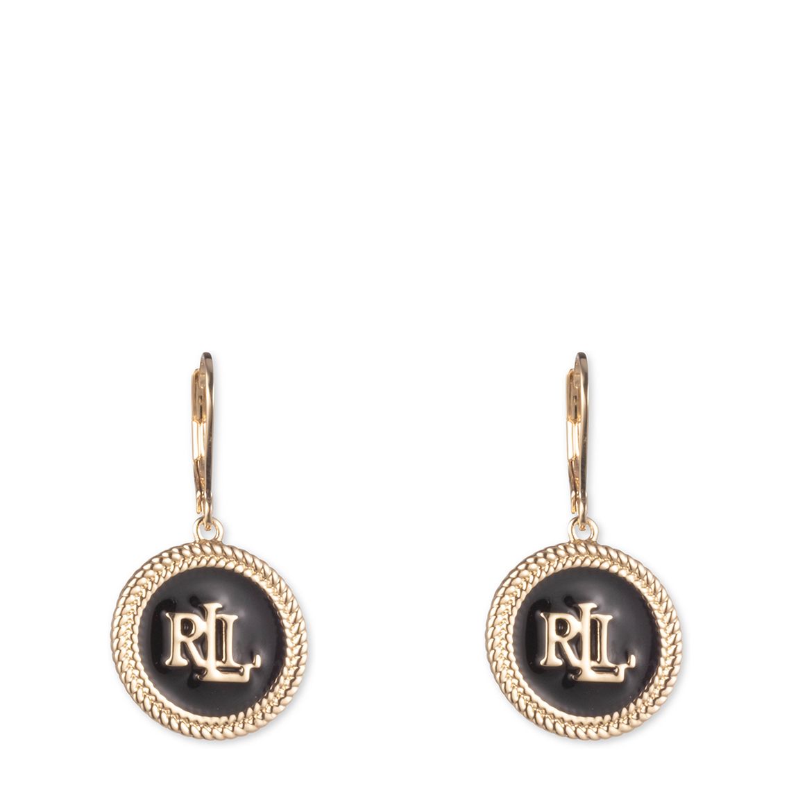 Gold Jet Black Enamel Drop Earrings main product photo