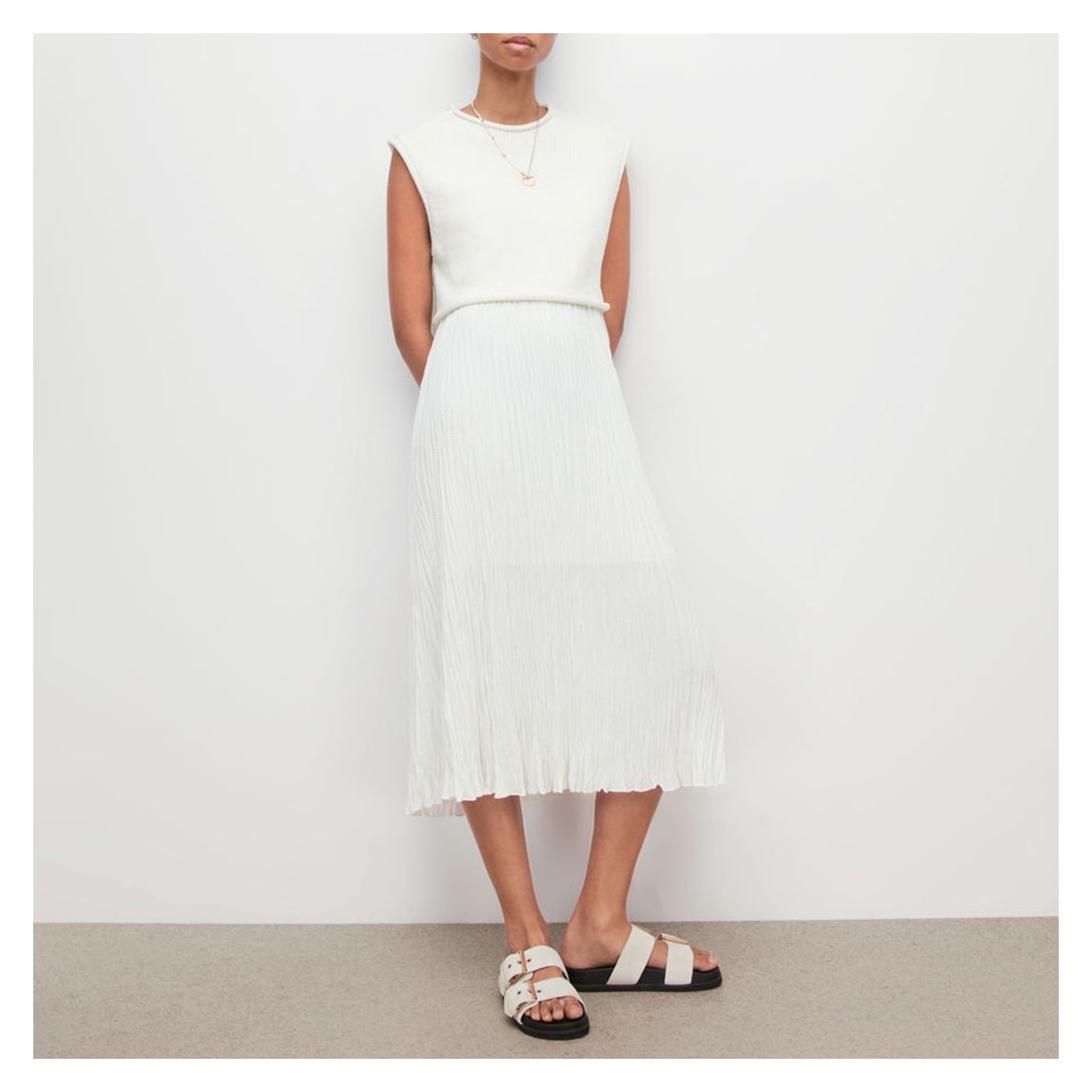 White Laze Sleeveless Dress main product photo