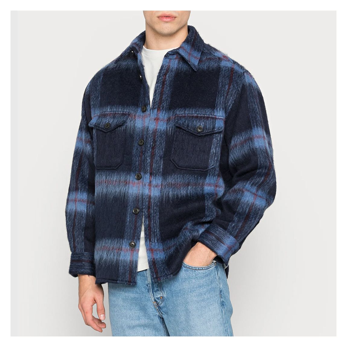 Navy Gallaway Check Wool Blend Shirt main product photo