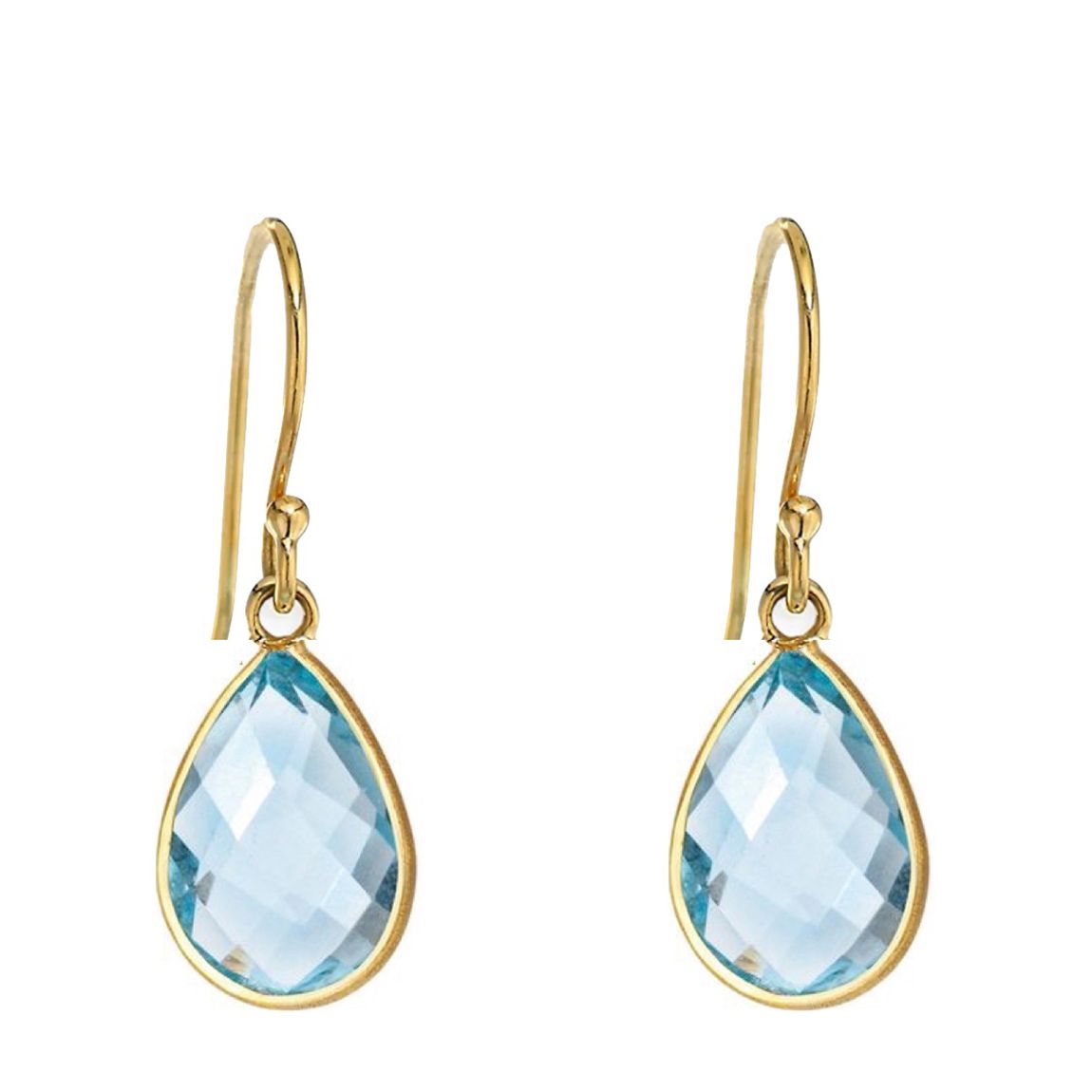 18K Gold Blue Topaz Pear Drop Earrings main product photo