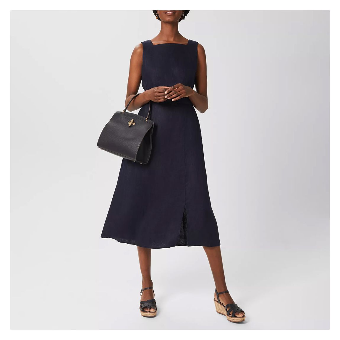 Navy Roberta Belted Linen Dress main product photo