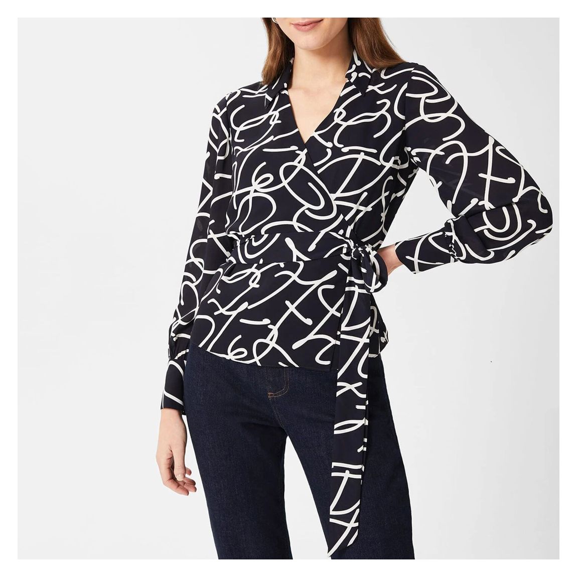 Navy Clemmie Printed Wrap Blouse main product photo