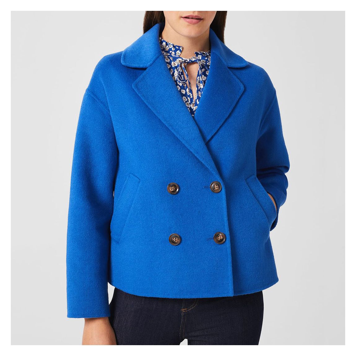 Royal Blue Rosanna Short Wool Blend Coat main product photo