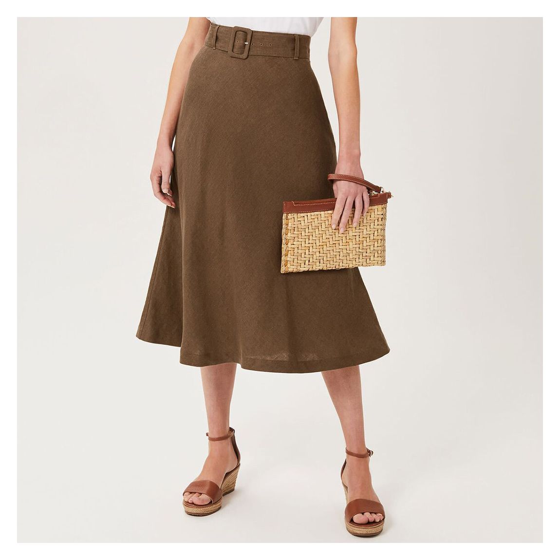 Brown Josephine Belted Linen Skirt main product photo