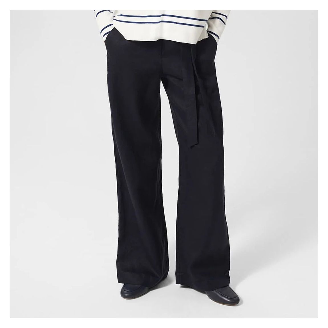 Navy Jacqui Bootcut Linen Trousers main product photo
