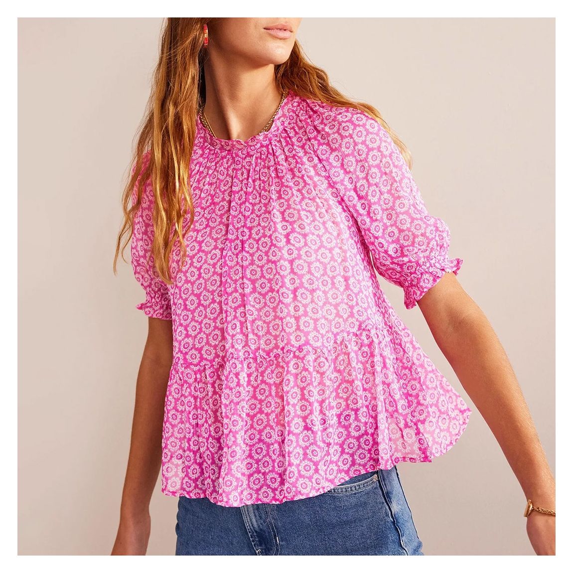 Pink Gathered Sparkle Georgette Top main product photo