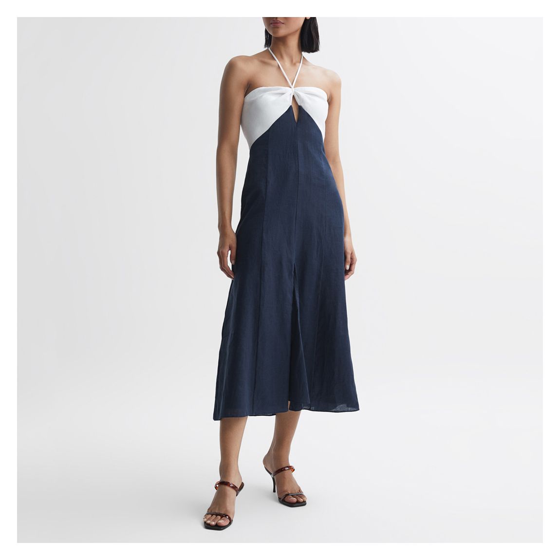 White/Navy Sian Linen Midi Dress main product photo