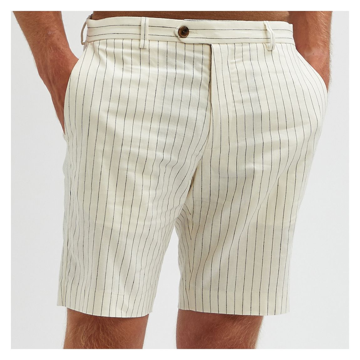 Ecru Milo Striped Linen Blend Shorts main product photo
