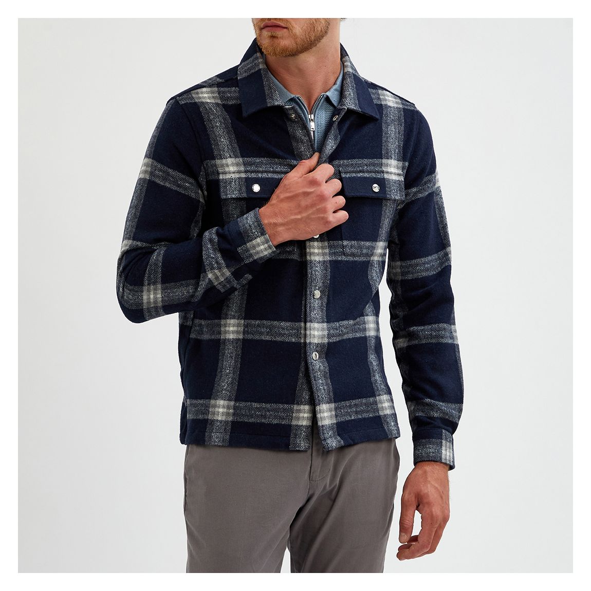 Navy Mars Brushed Cotton Check Shirt main product photo