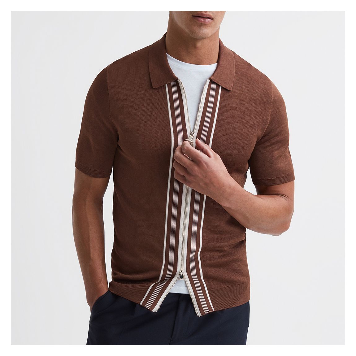 Brown Castleton Zip Cotton Blend Shirt main product photo