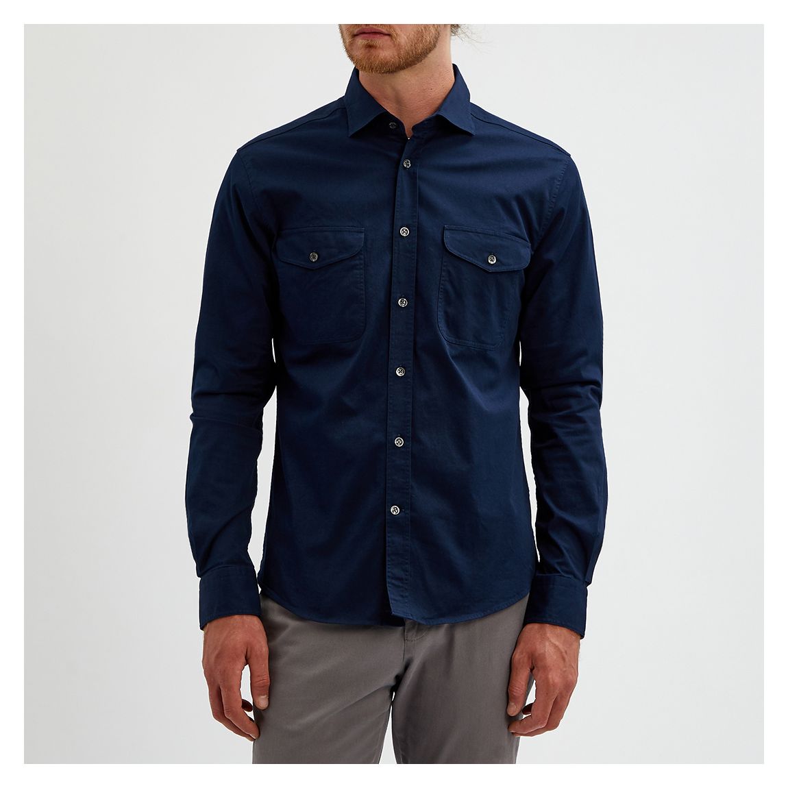 Navy Bosco Twill Cotton Blend Shirt main product photo