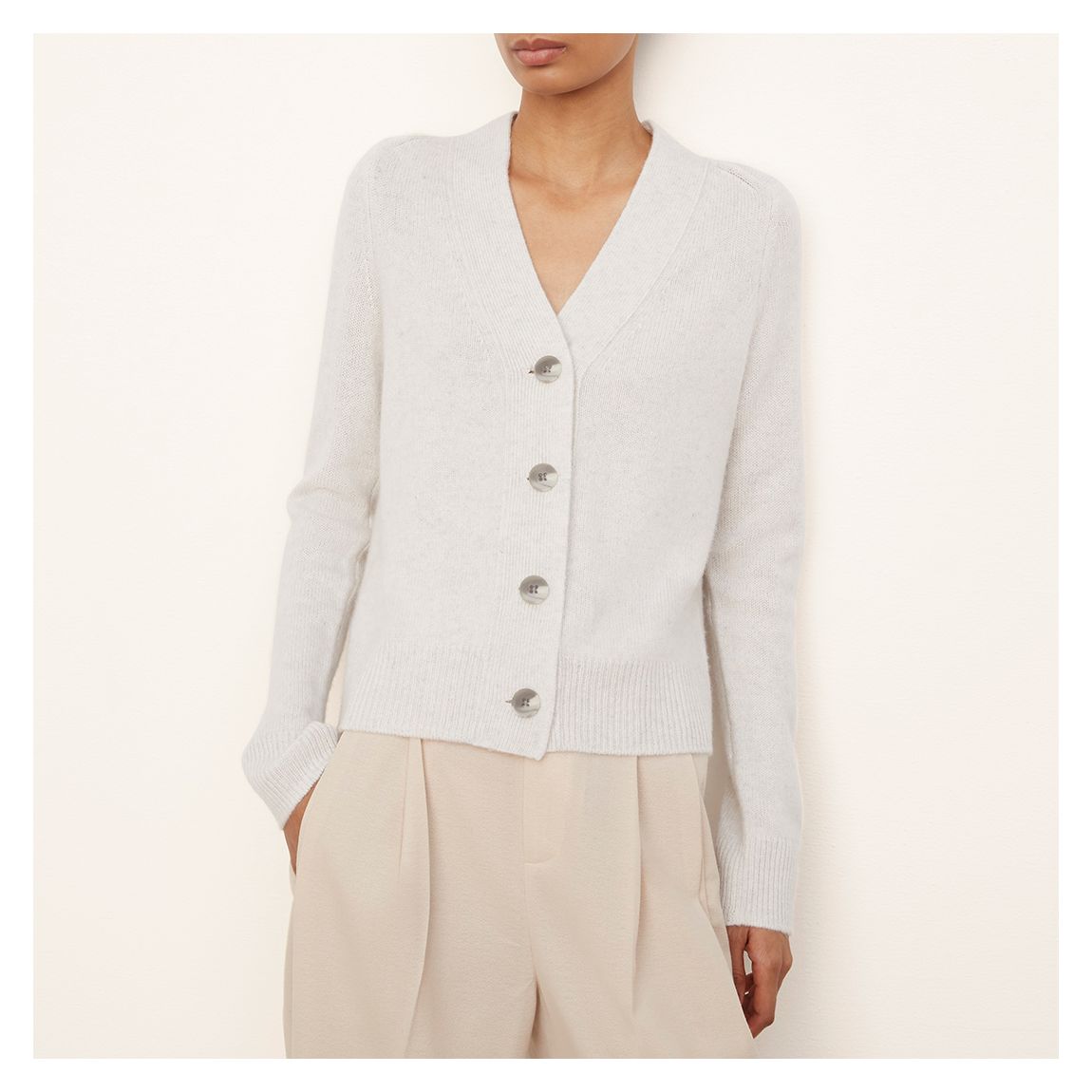 Light Grey Cashmere Shrunken Button Cardigan main product photo