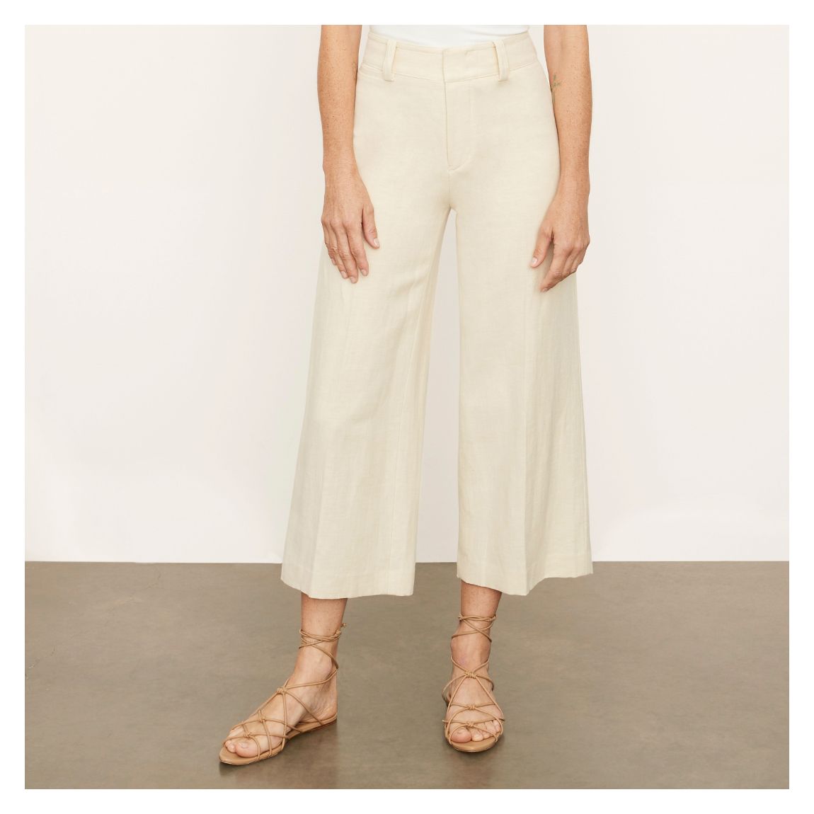 Cream Cropped Linen Blend Cullottes main product photo