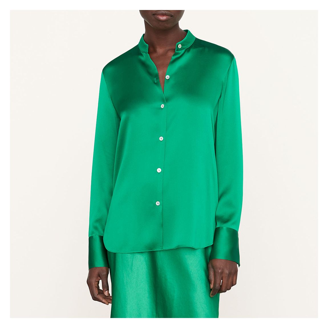 Green Full Button Silk Blouse main product photo