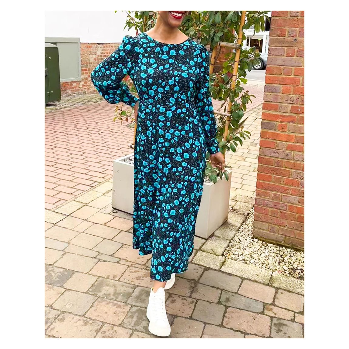 Black/Teal Leopard Print Midi Dress main product photo