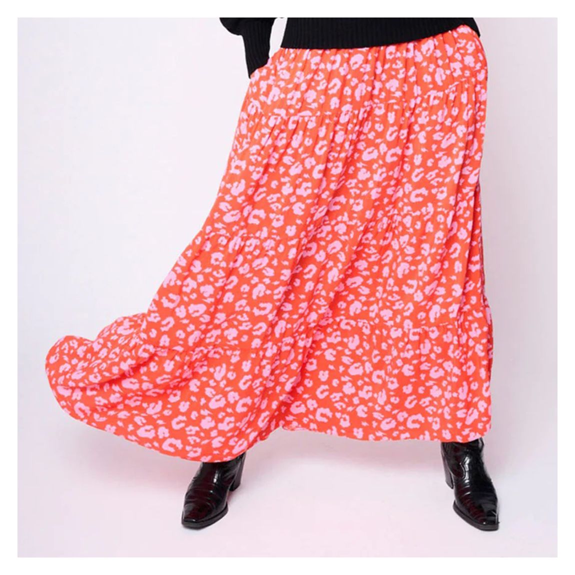 Pink Leopard Print Midi Skirt main product photo