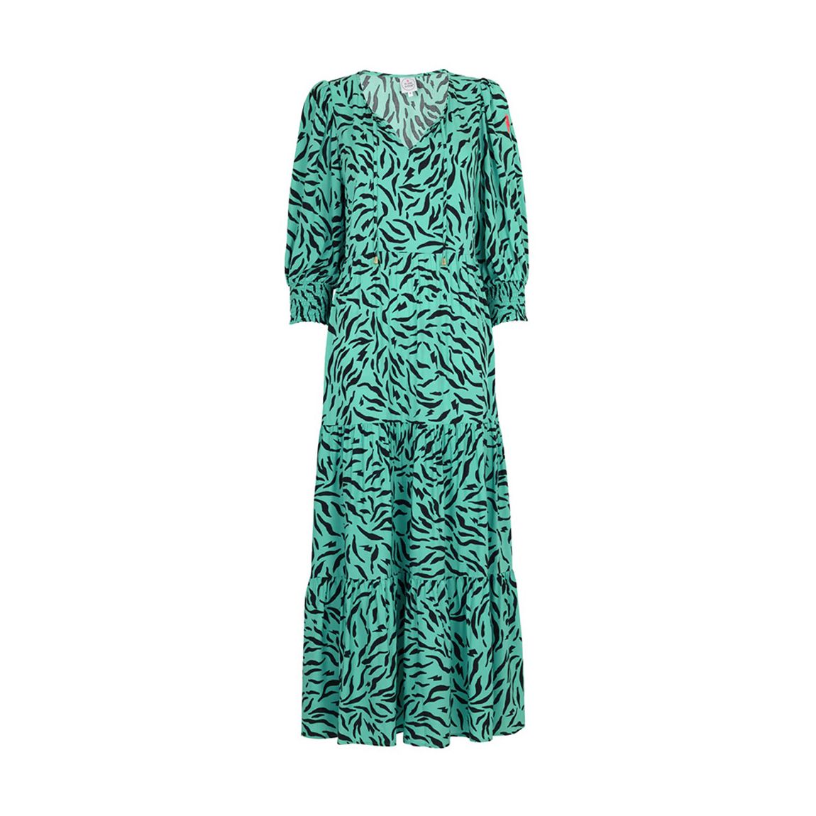 Green Zebra Print Blouson Sleeve Midi Dress main product photo