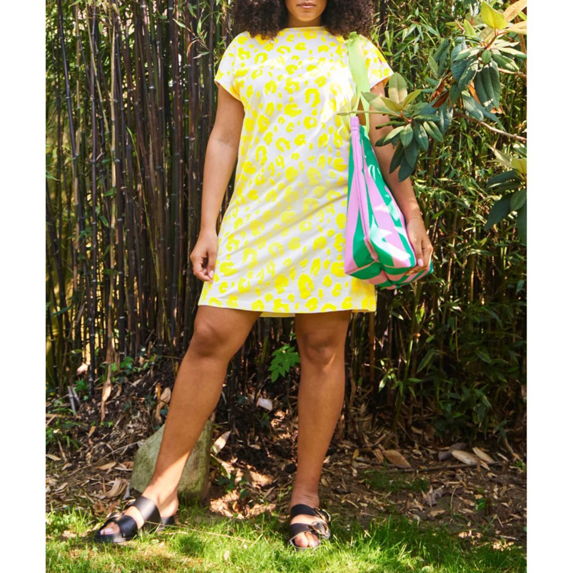 Yellow/Pink Leopard Print T-Shirt Dress main product photo