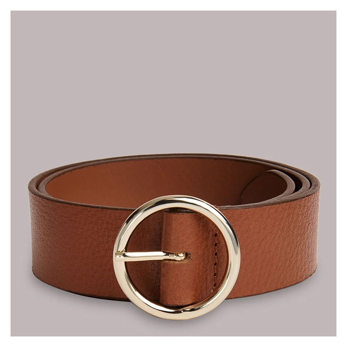 Tan Circle Leather Buckle Belt main product photo