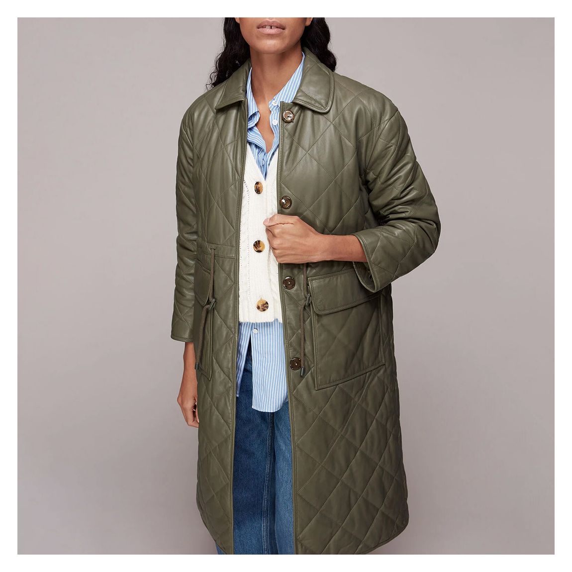 Khaki Millie Quilted Leather Coat main product photo
