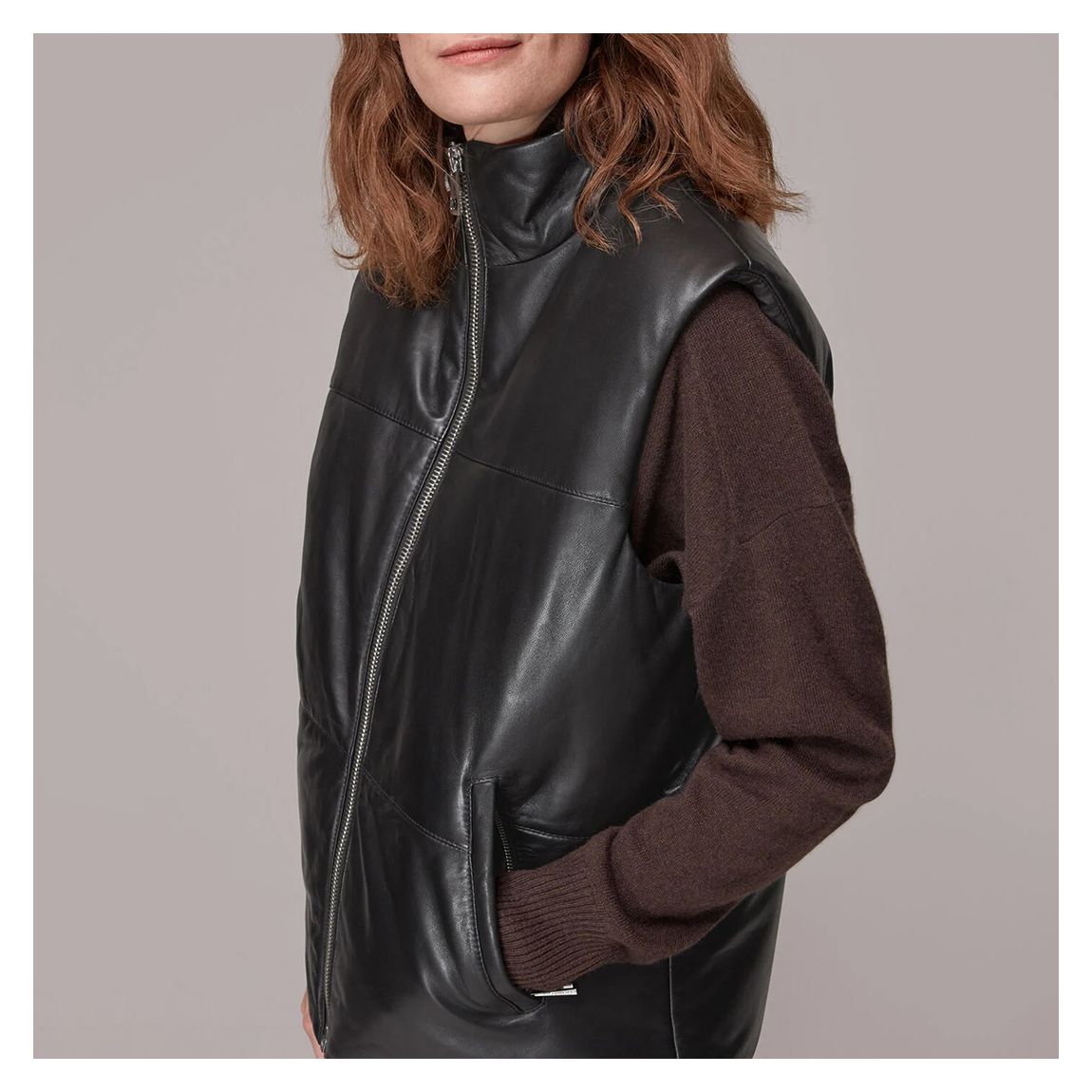 Black Quilted Leather Gilet main product photo