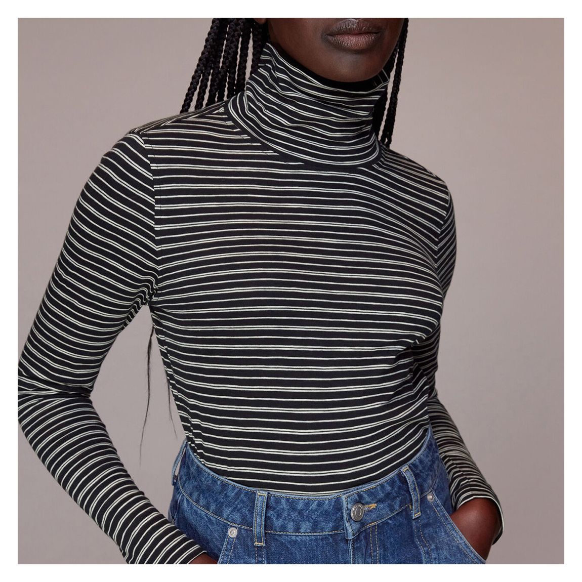 Black Contrasting Stripe Roll Neck Top main product photo