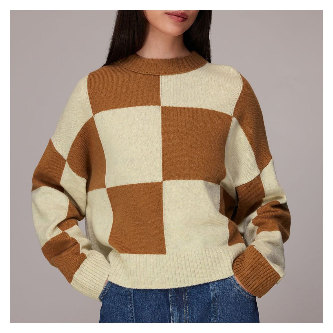 Ecru/Brown Check Wool Blend Jumper main product photo
