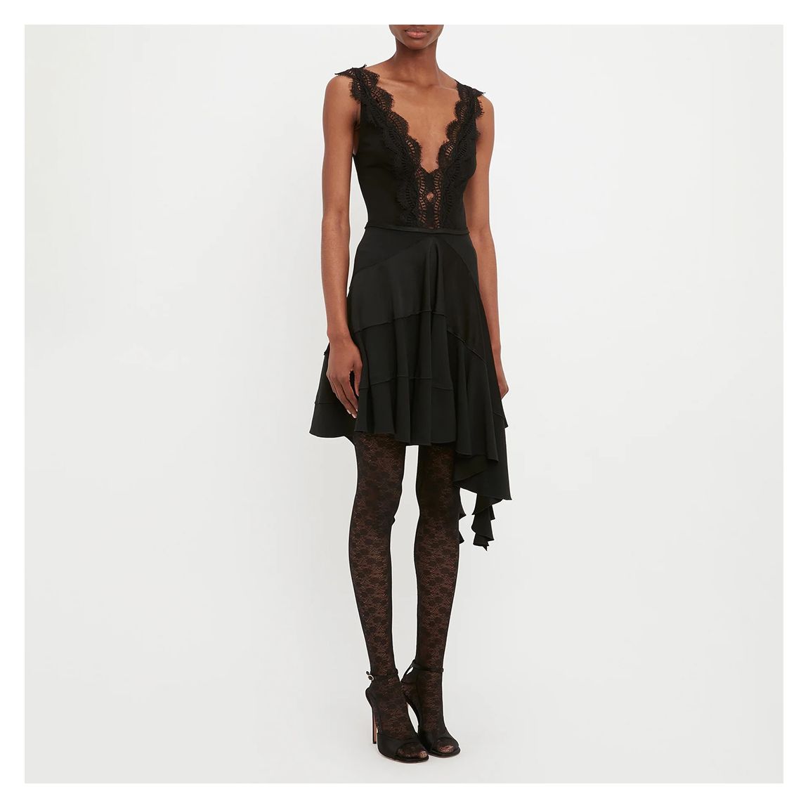 Black Asymmetric Flare Dress main product photo