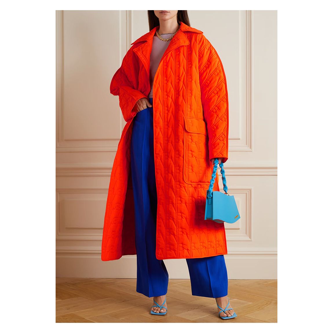 Orange Side Split Cocoon Coat main product photo