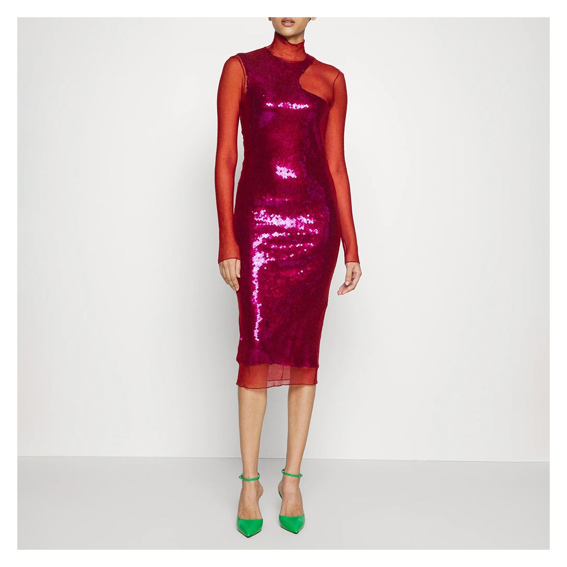 Red Knit Overlay Sequin Dress main product photo