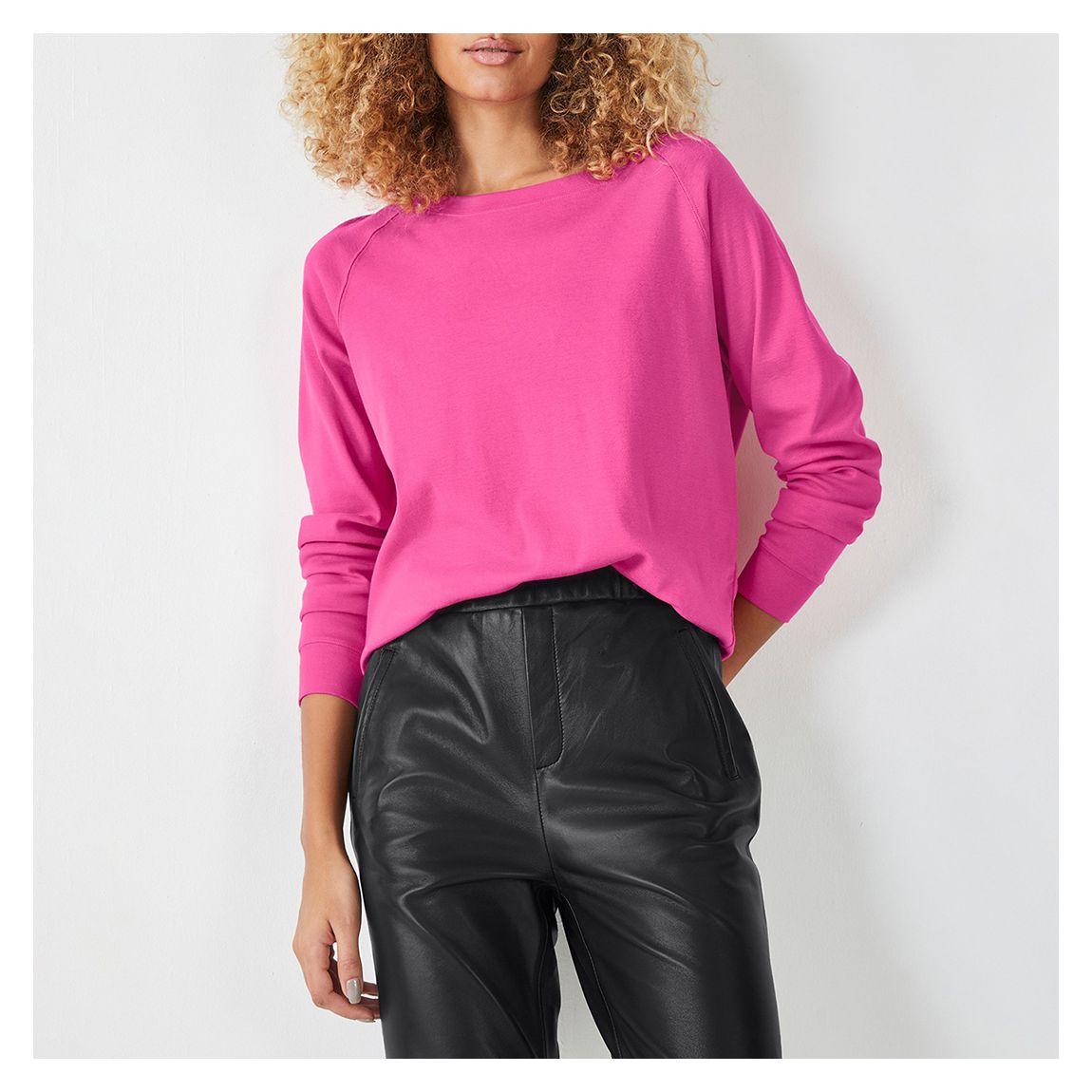 Vibrant Pink Tilda Long Sleeve Cotton Top main product photo