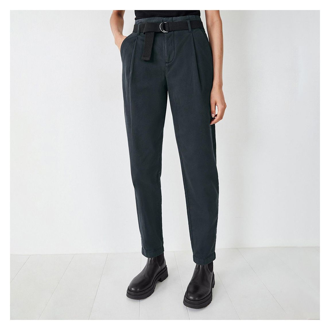 Black Sadie Pleated Waist Cotton Trousers main product photo