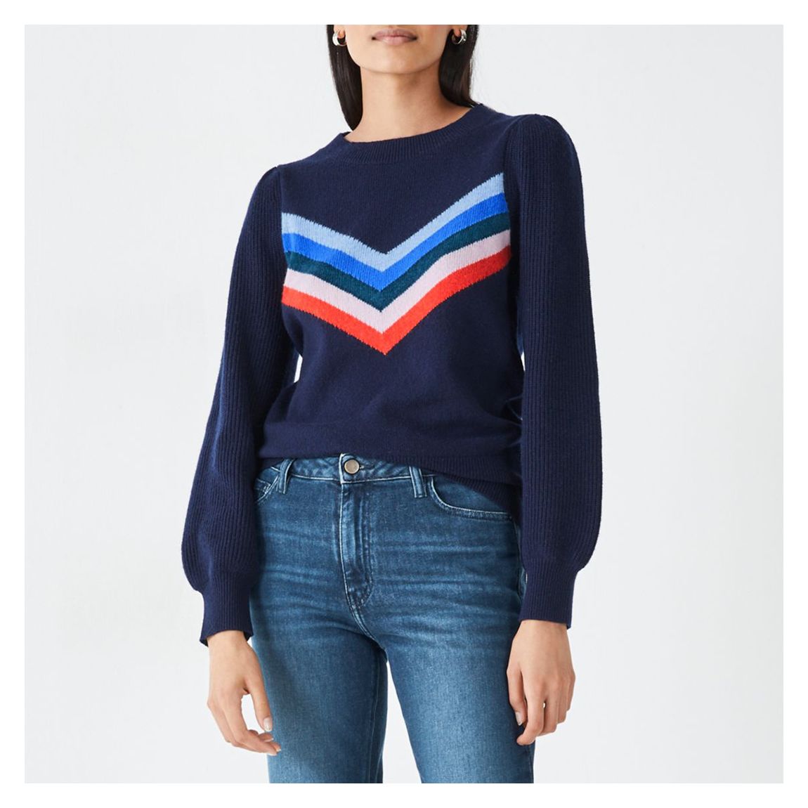 Navy Bridie Wool Blend Stripe Detail Jumper main product photo