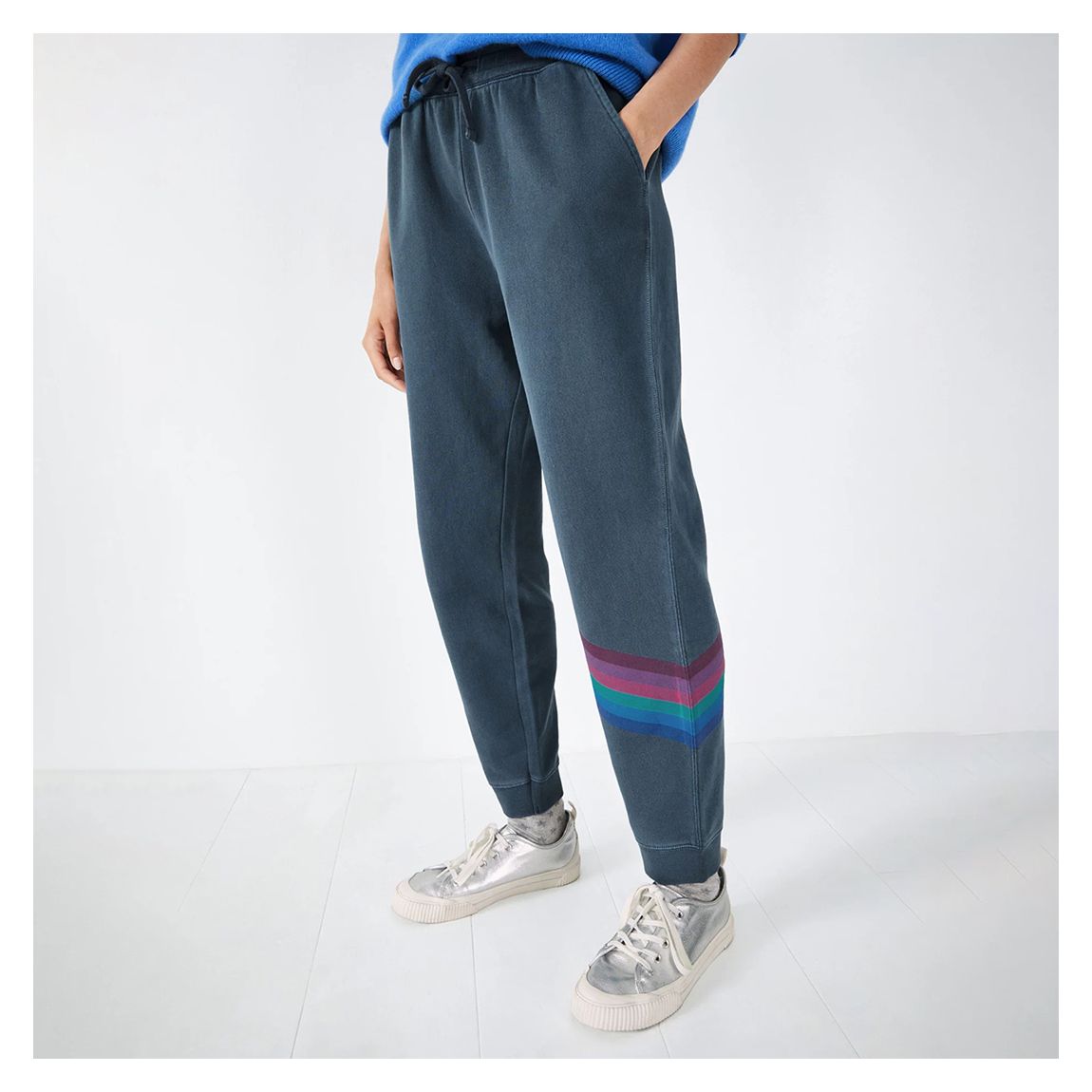 Navy Nahla Cotton Rainbow Stripe Joggers main product photo