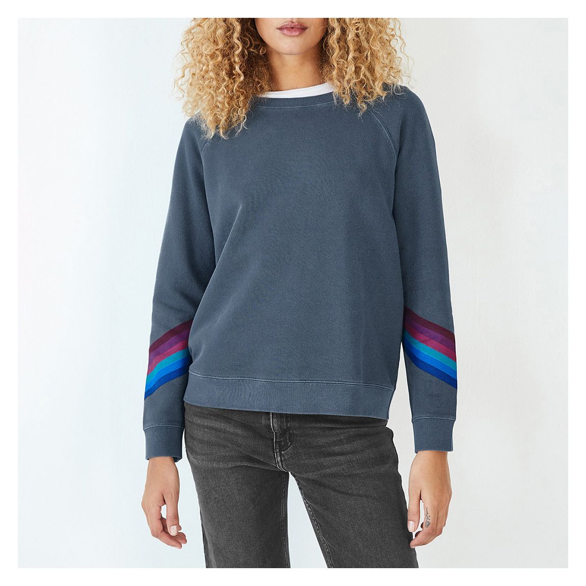 Navy Nahla Cotton Rainbow Stripe Jumper main product photo