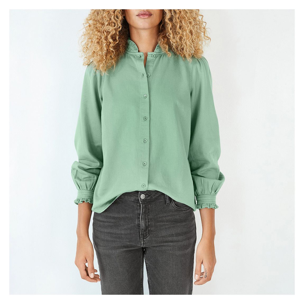 Khaki Viola Cotton Frilled Shirt main product photo
