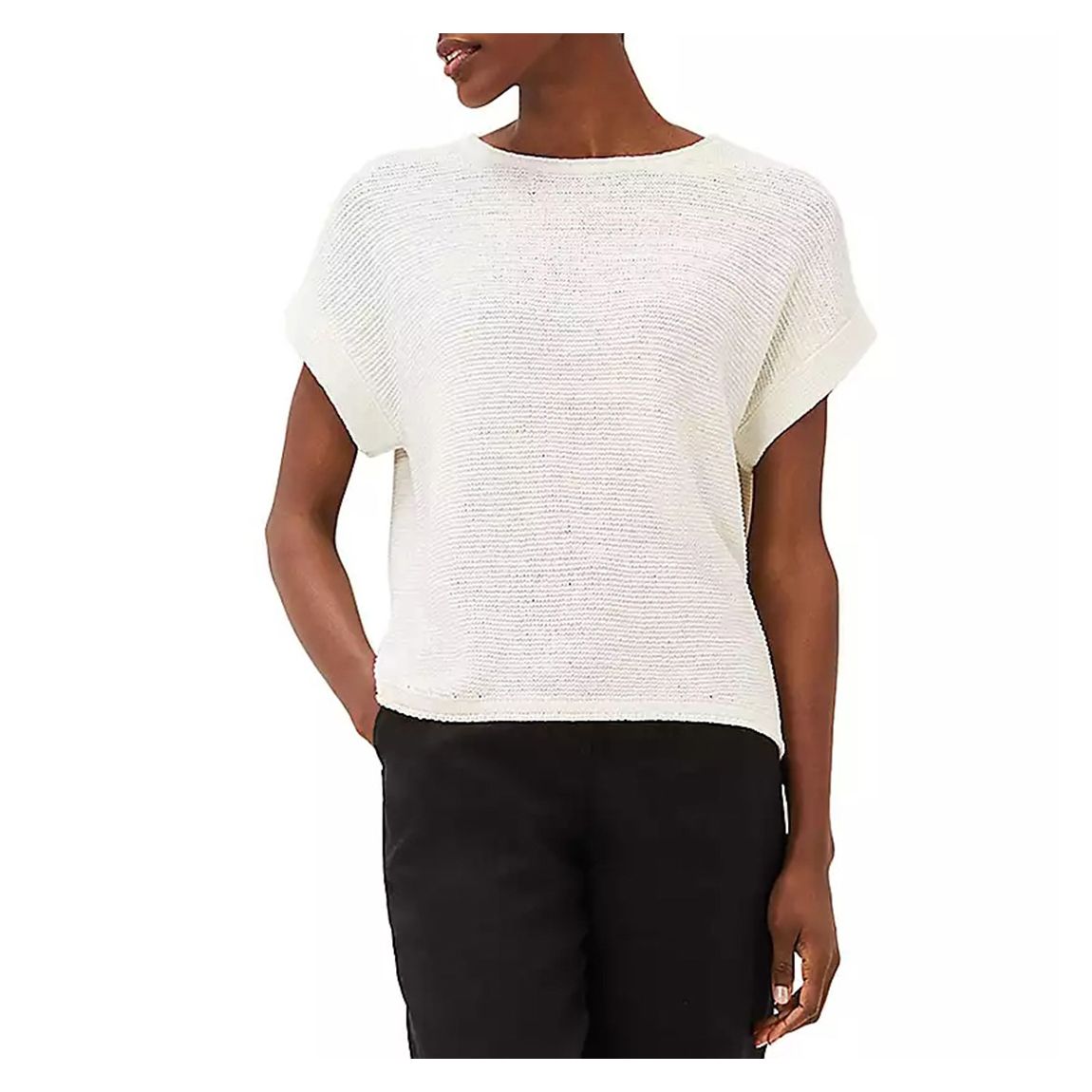 Ivory Lisa Short Sleeve Tape Knit Top main product photo