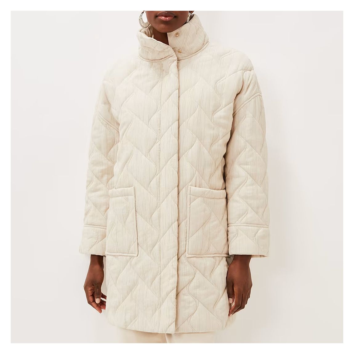 Cream Fae Textured Quilted Longline Coat main product photo