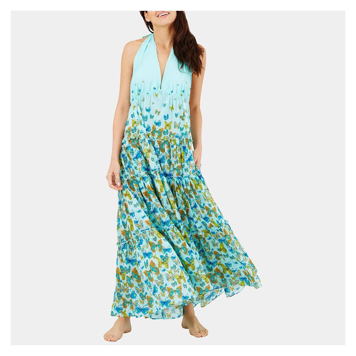 Blue/Multi Printed Halter Neck Maxi Dress main product photo