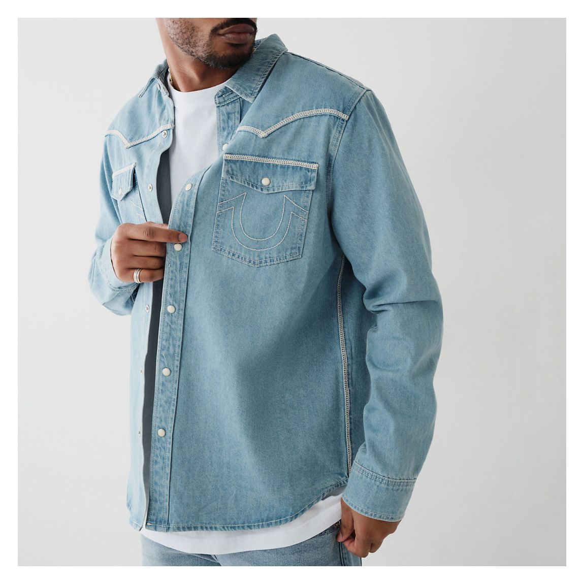 Flatlock Western Denim Shirt Desert Bluebell Light Wash main product photo