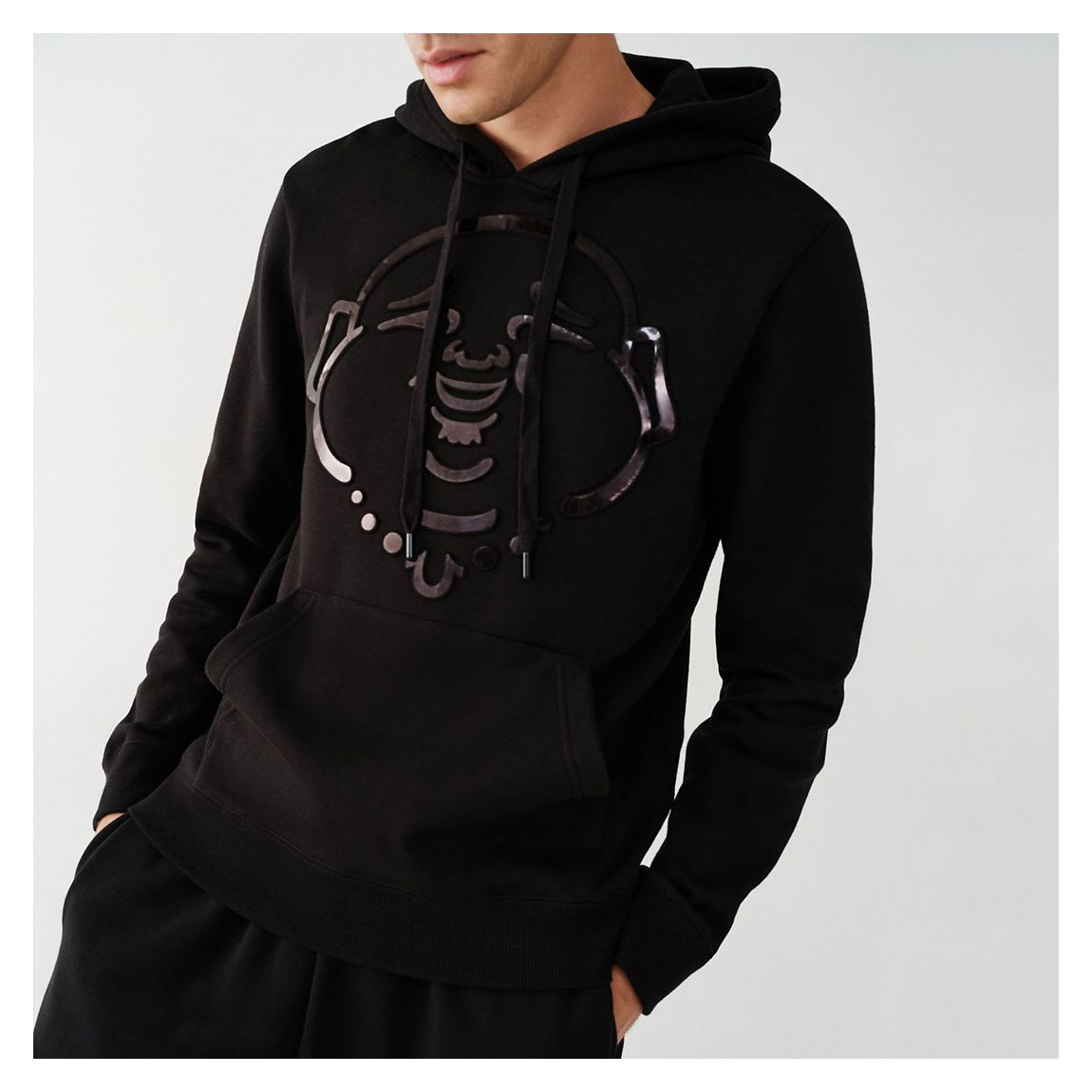 Black Buddha Face Metallic Hoodie main product photo