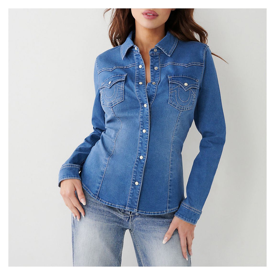 Mid Blue Western Denim Shirt main product photo