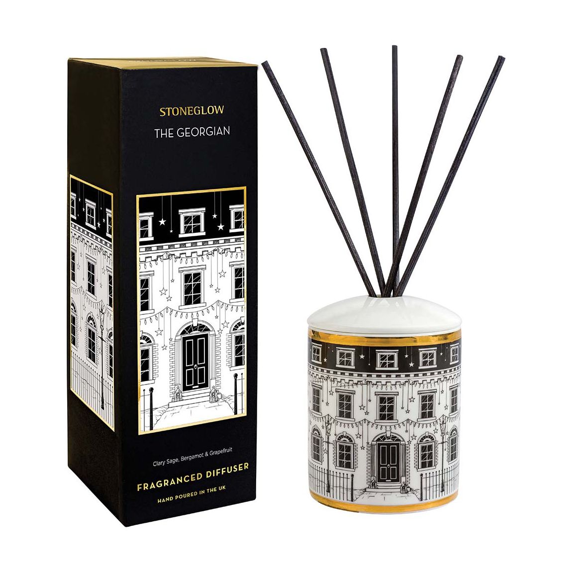 Clary Sage, Bergamot & Grapefruit Ceramic Reed Diffuser 200ml - The Georgian - Keepsake main product photo