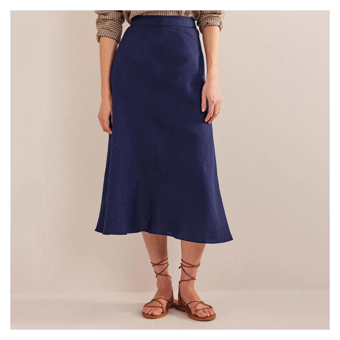 Navy Bias Linen Midi Skirt main product photo