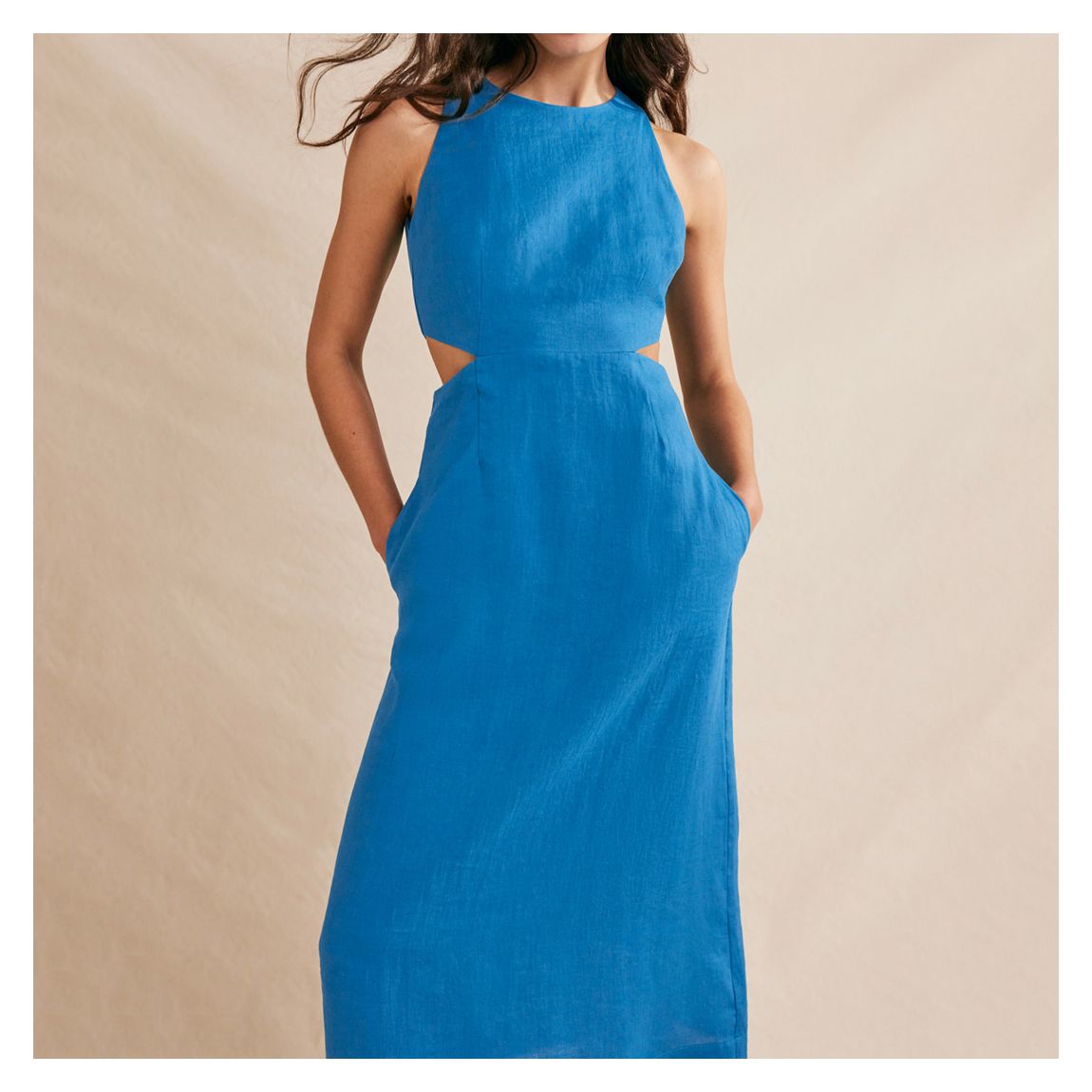 Blue Cut Out Linen Midi Dress main product photo