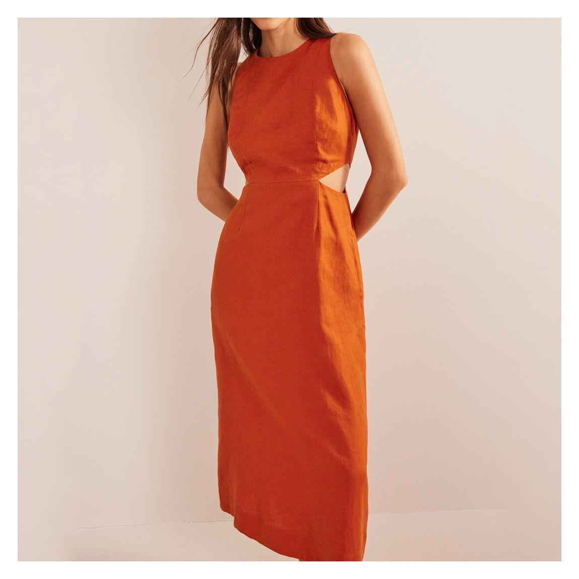 Orange Cut Out Linen Midi Dress main product photo