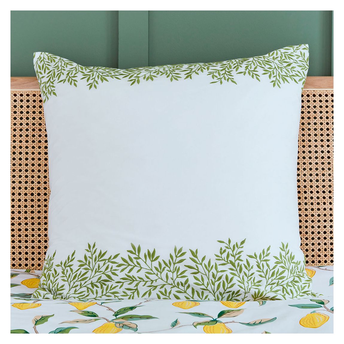Lemon Tree Willow Bough Square Pillowcase, Leaf Green main product photo