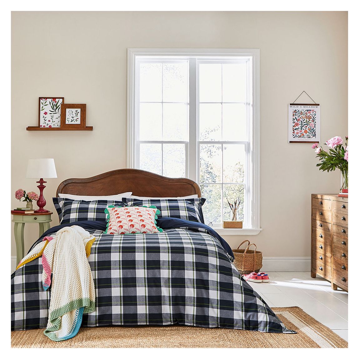 Daylesford Check Superking Duvet Cover Set, French Navy main product photo