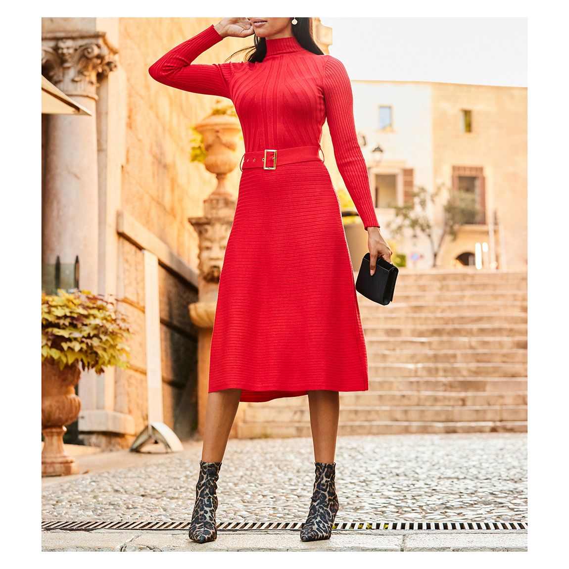 Red Fit And Flare Midi Dress main product photo